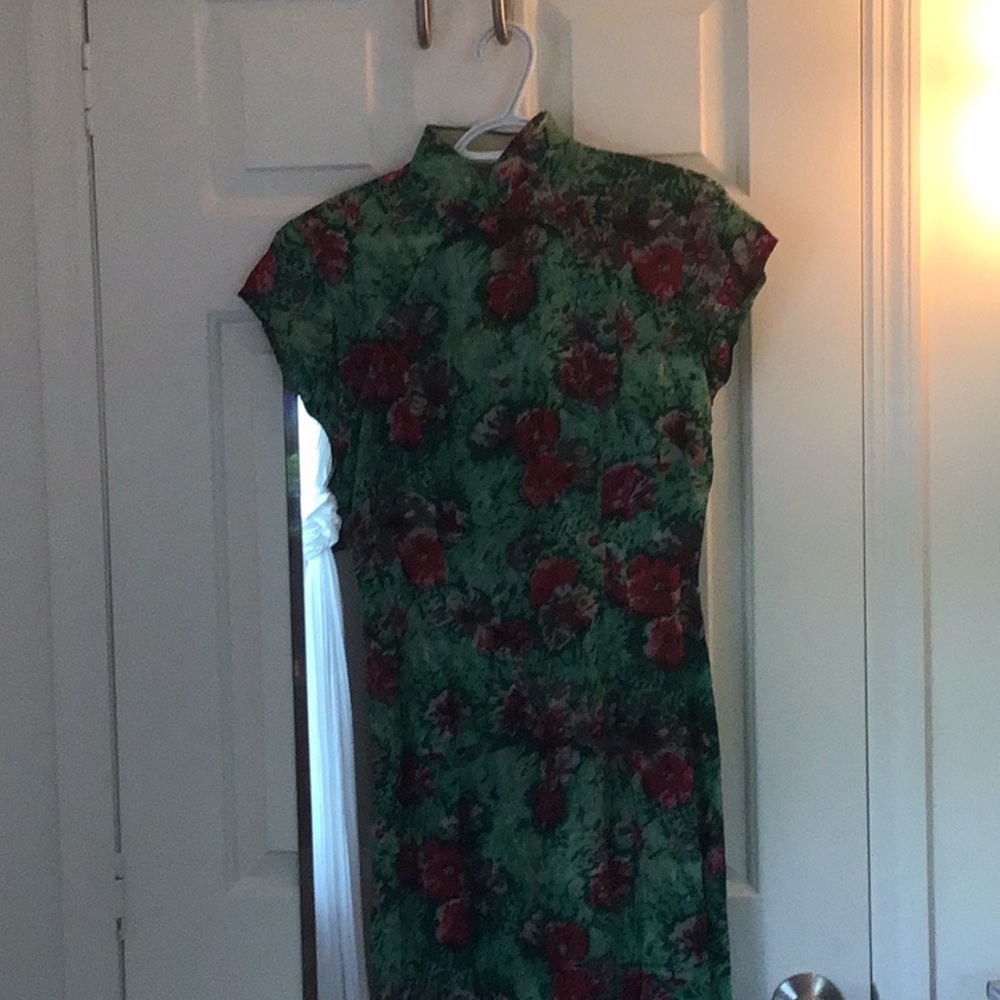 Handmade Green color Mandarin style dress, wonderful for spring/summer weddings